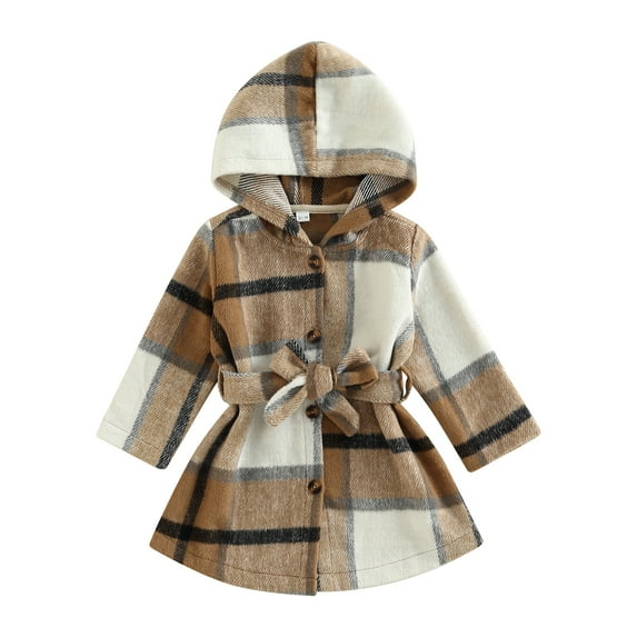 Komoo Toddler Baby Girl Fleece Dress Coat Long Sleeve Button Plaid Leopard Hooded Jacket Fall Winter Outerwear Hoodies