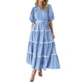 thumbnail image 1 of Komoo Women 2024 Summer Dress Puffy Sleeve Button Down Shirt Dress Tiered Ruffle Flowy Long Dress, 1 of 1