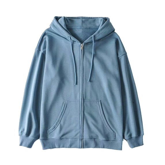 Komoo Women Casual Zip Cardigan Oversize Zip Up Hoodies Long Sleeve Sweatshirt Basic Relax Girl Streetwear