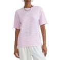 thumbnail image 1 of Komoo Women Oversized Striped T-Shirt Short Sleeve Crewneck Basic Shirt 2024 Fashion Summer Tee, 1 of 7