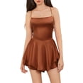 thumbnail image 1 of Komoo Women Satin Romper Dress Sleeveless Cowl Neck Tie Up Backless Ruffle Layer Jumpsuit Clubwear, 1 of 8