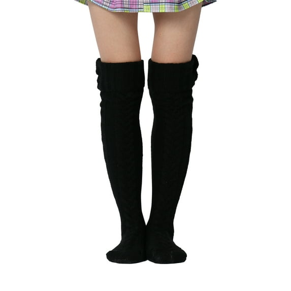 Komoo Women Thigh High Socks Cable Knit Leg Warmers Socks Boots Over Knee High Sock Long Boot Stockings