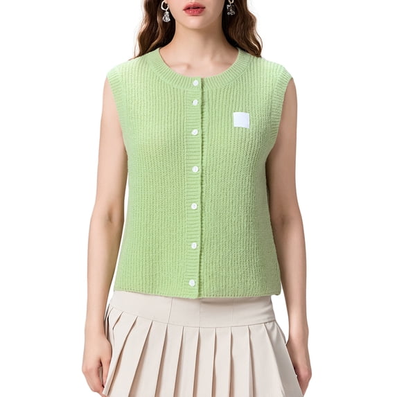 Komoo Women Vintage Knit Tank Top Sleeveless Crewneck Button Down Summer Sweater Vest Streetwear