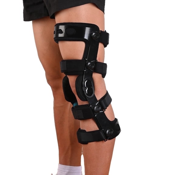 Komzer ACL Knee Brace, Adjustable Hinged Orthopedic Support for Ligament Injuries, Meniscus Tear, Joint Pain (Black, m/l)