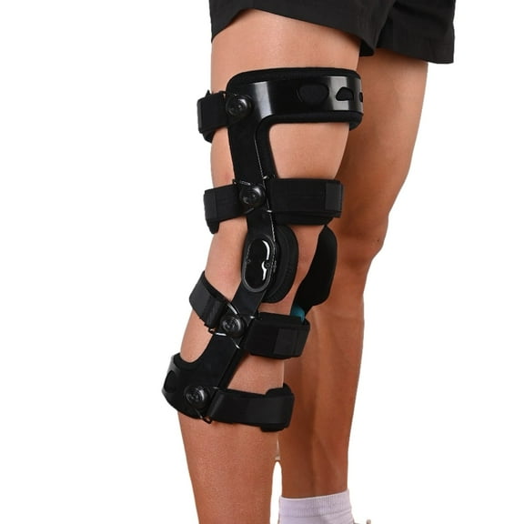 Komzer ACL Knee Brace, Functional Knee Support for PCL/MCL/Ligament Sports Injuries/Meniscus Tear/Knee Joint Pain, Adjustable Hinged Orthopedic Knee Orthosis (Black, XXL/R)
