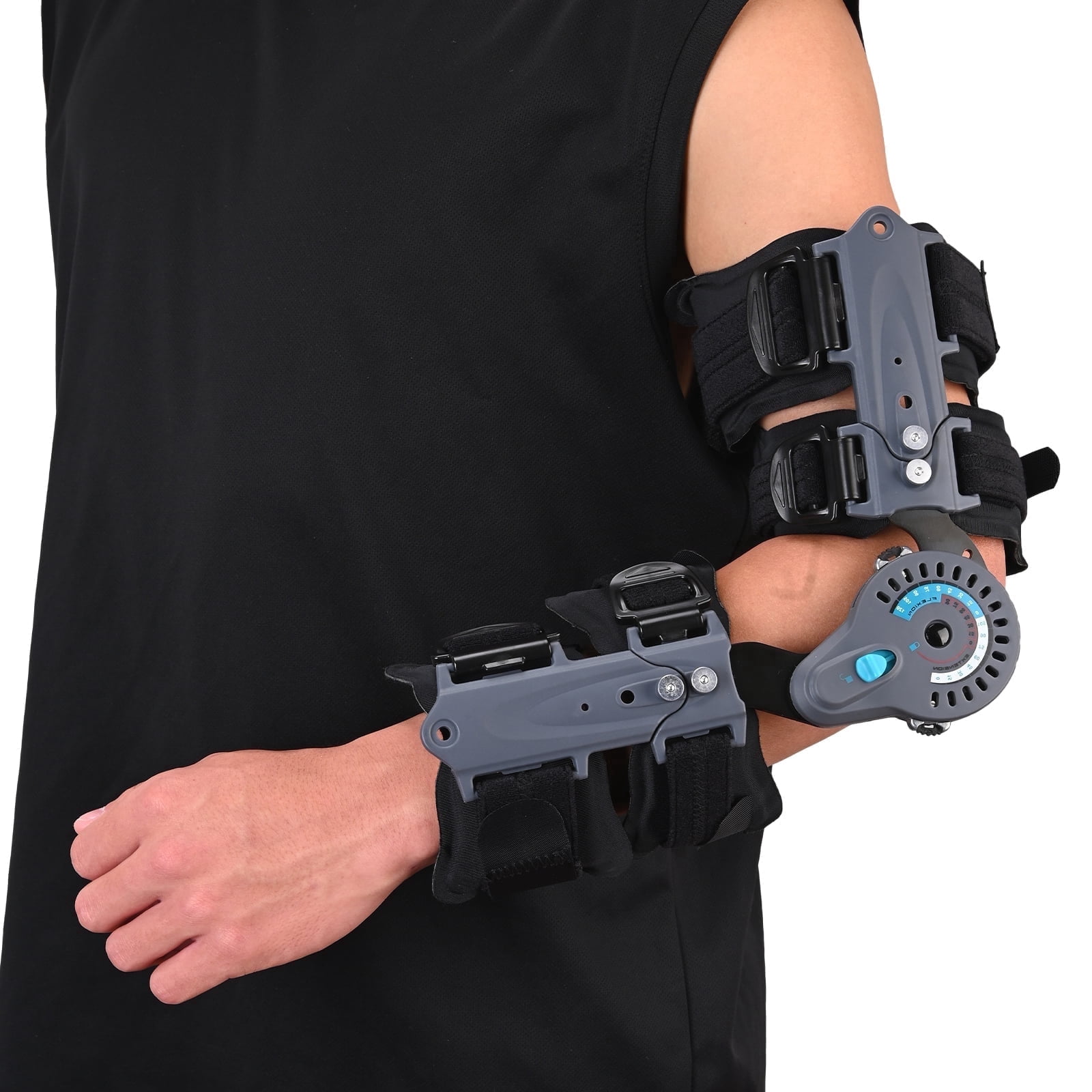 Komzer Hinged Elbow Brace ROM Elbow Brace Support with Strap Sling Adjustable Post Op Elbow Stabilizer Splint Arm Injury Recovery Support After Surgery (Left)