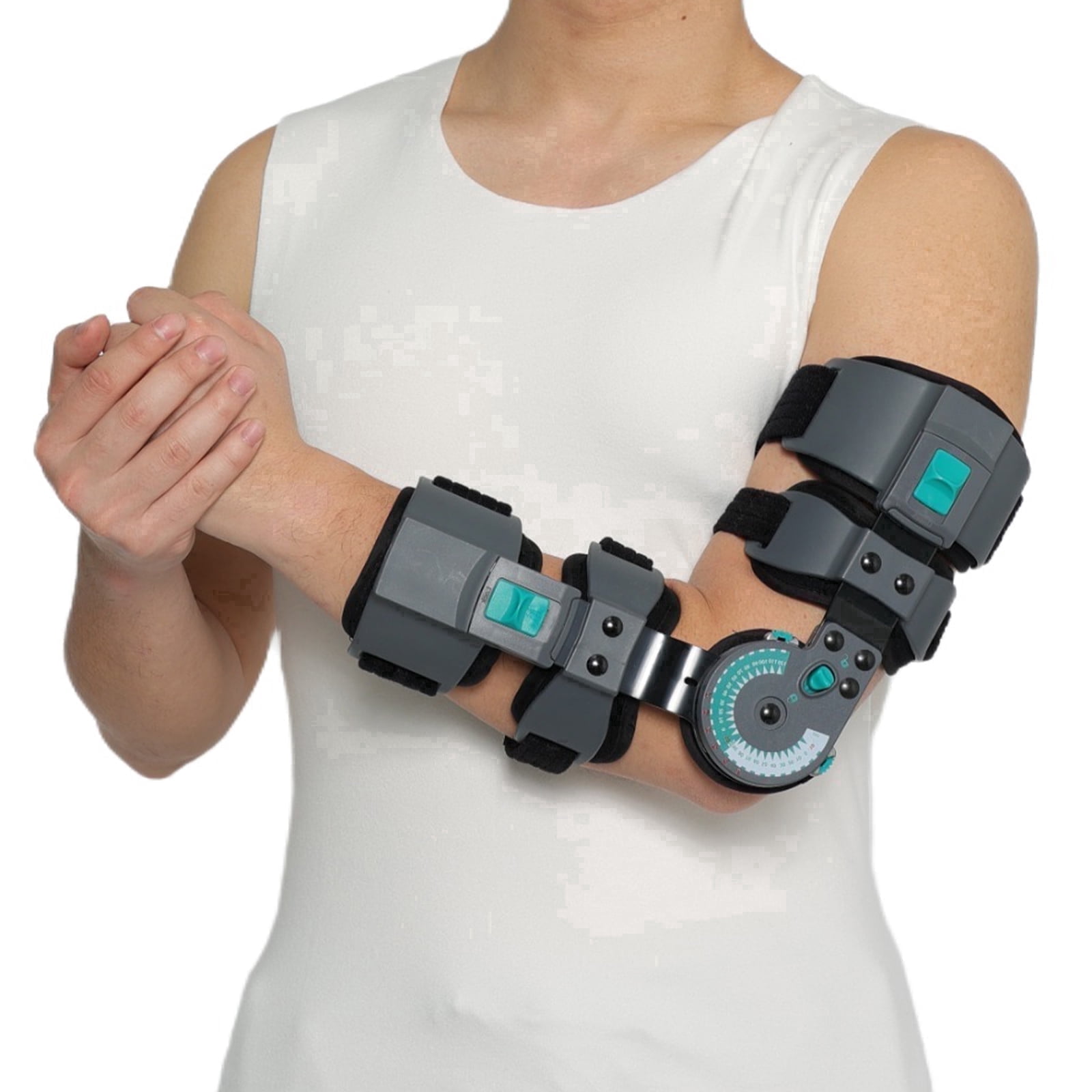 Komzer Hinged ROM Elbow Brace, Adjustable Post-Op Splint Stabilizer for Surgery Recovery, Ligament and Tendon Repairs and Dislocation (Left)