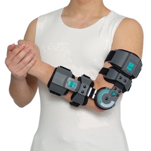 Komzer Hinged ROM Elbow Brace, Adjustable Post-Op Splint Stabilizer for Surgery Recovery, Ligament and Tendon Repairs and Dislocation (Left)