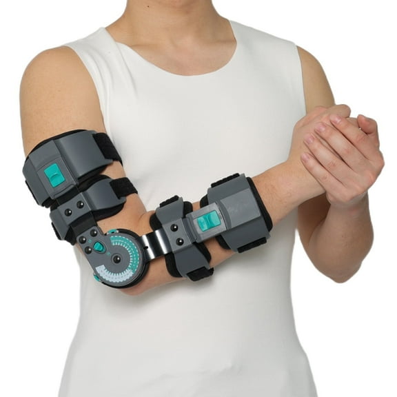 Komzer Hinged ROM Elbow Brace, Adjustable Post-Op Splint Stabilizer for Surgery Recovery, Ligament and Tendon Repairs and Dislocation (Right)
