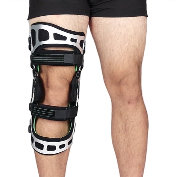 Komzer OA Unloader Knee Brace for Mild to Moderate Osteoarthritis, Orthopedic Support for Pain Relief and Recovery (Silver/Green, XL/R)
