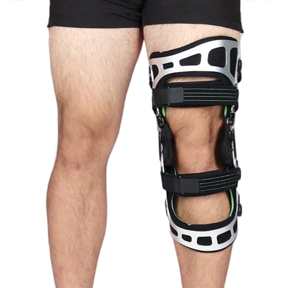 Komzer OA Unloader Knee Brace for Mild to Moderate Osteoarthritis, Orthopedic Support for Pain Relief and Recovery (Silver/Green, XL/L)