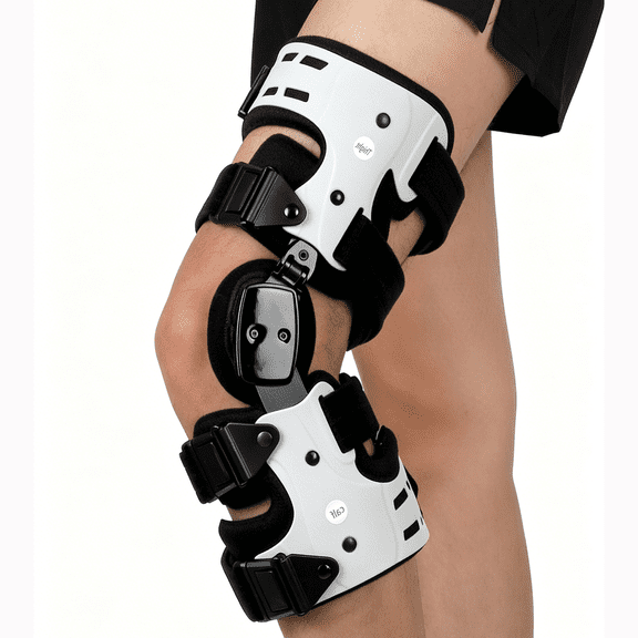 Komzer OA Unloader Knee Brace, Adjustable ROM Support for Osteoarthritis and Load Reduction (White, Left)