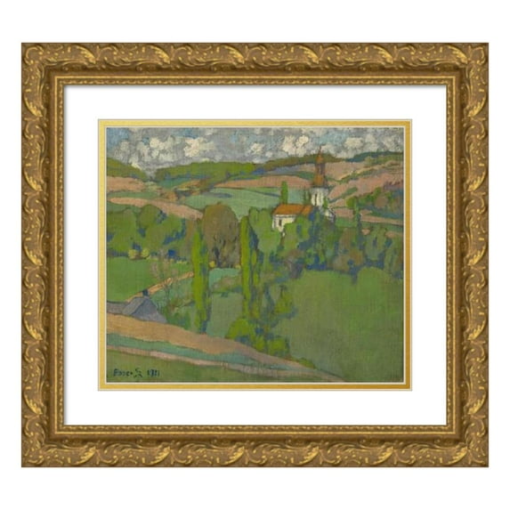 Konštantín Bauer 17x15 Gold Ornate Wood Frame and Double Matted Museum Art Print Titled - On Calvary in Kosice (1921)