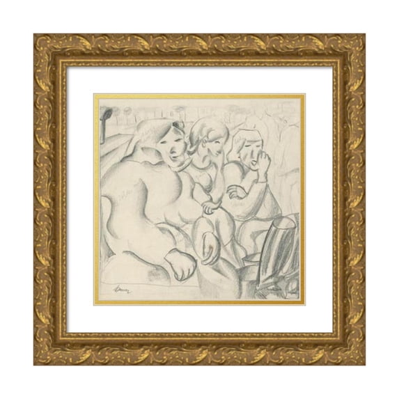 Konštantín Bauer 20x20 Gold Ornate Framed and Double Matted Museum Art Print Titled - Study of Three Women (1924-1928)