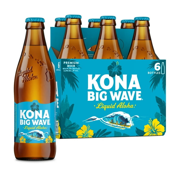Kona Big Wave Liquid Aloha Beer 6 pack 12 fl oz Glass Bottles 4.4% ABV