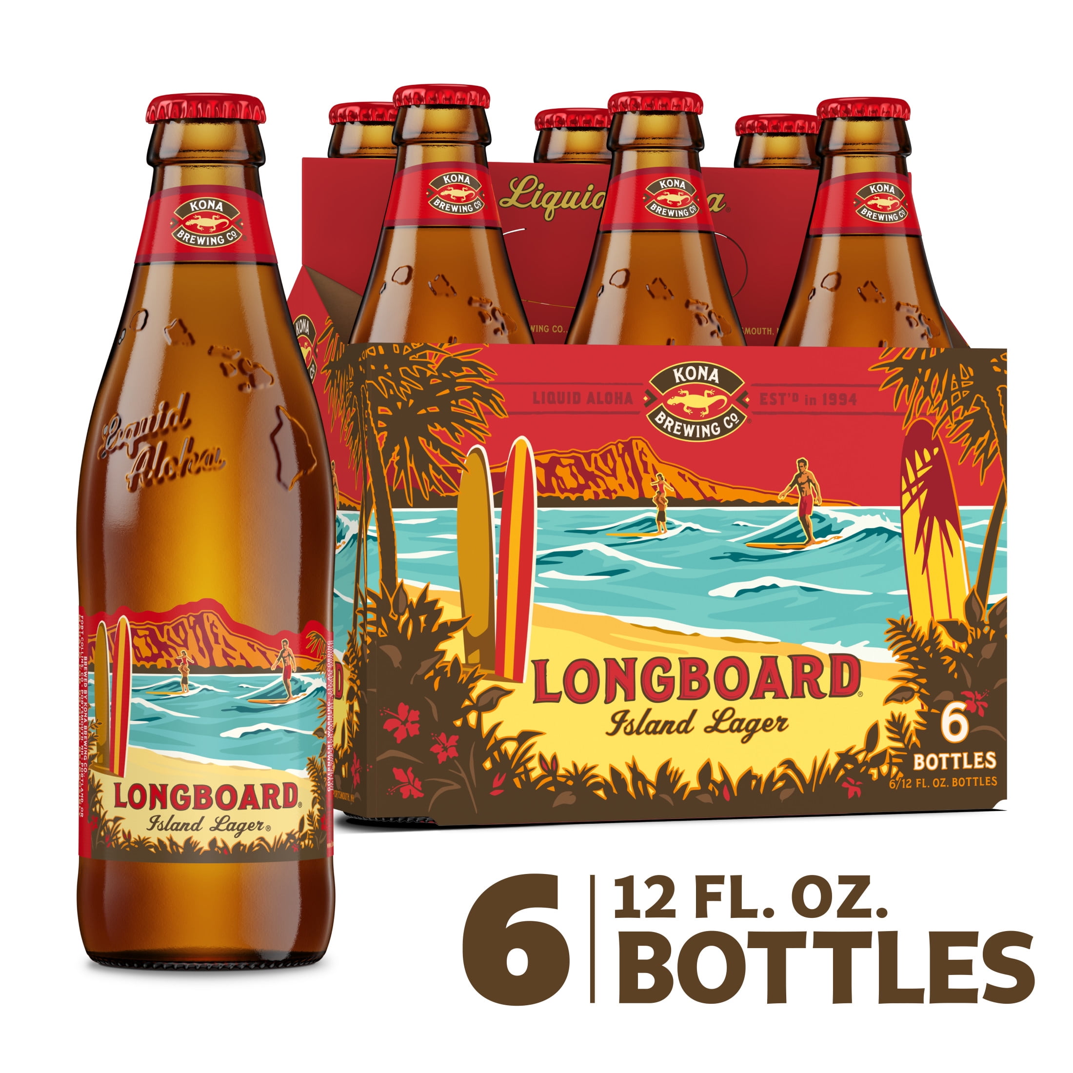 Kona Brewing Co. Longboard Island Lager Beer, 6 Pack Beer, 12 fl oz