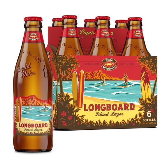 Kona Longboard Island Lager Craft Beer, 6 pack, 12 fl oz Glass Bottles, 4.6% ABV