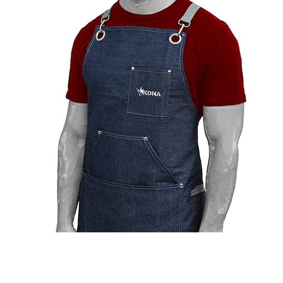 Kona Chef's Apron - Premium Denim Grill master 3 pocket Cross Back - Men & Women