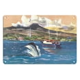 thumbnail image 1 of Kona Coast Hawaii - Marlin Fishing - United Air Lines - Vintage Airline Travel Poster by Millard Sheets c.1958 - 8 x 12 inch Vintage Metal Tin Sign, 1 of 4