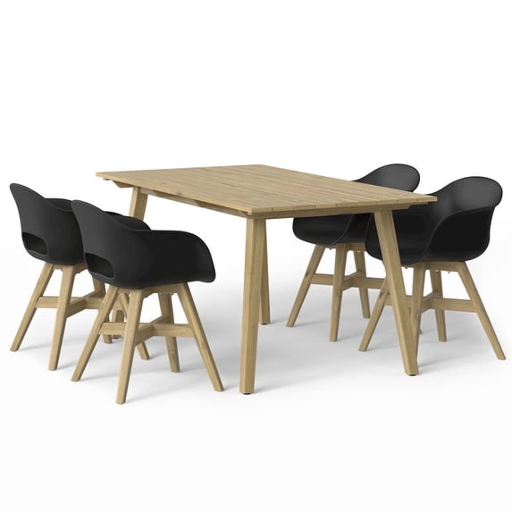 Simpli Home Kona Contemporary 5 Piece Outdoor Dining Set in Black