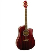 Kona Dreadnought Acoustic Guitar, High-Gloss Transparent Red Finish