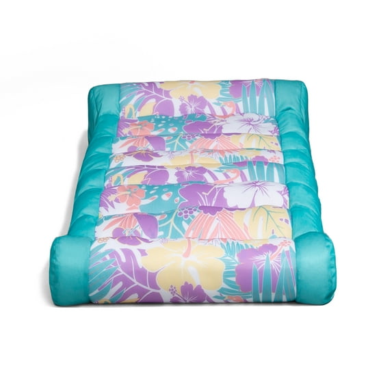 Big Joe Kona Hammock No Inflation Needed Pool Lounger with Headrest, Tropical Hibiscus Aqua Double Sided Mesh, Quick Draining Fabric, 4 feet Big