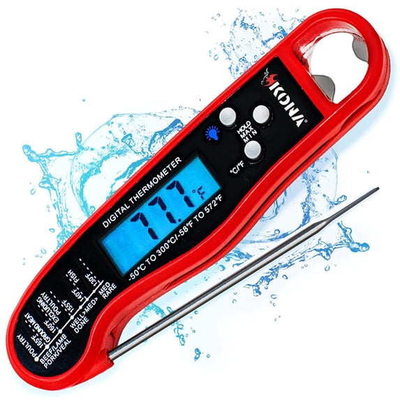 Kona Instant Read Meat Thermometer - Folding Waterproof Thermometer with Backlight & Calibration