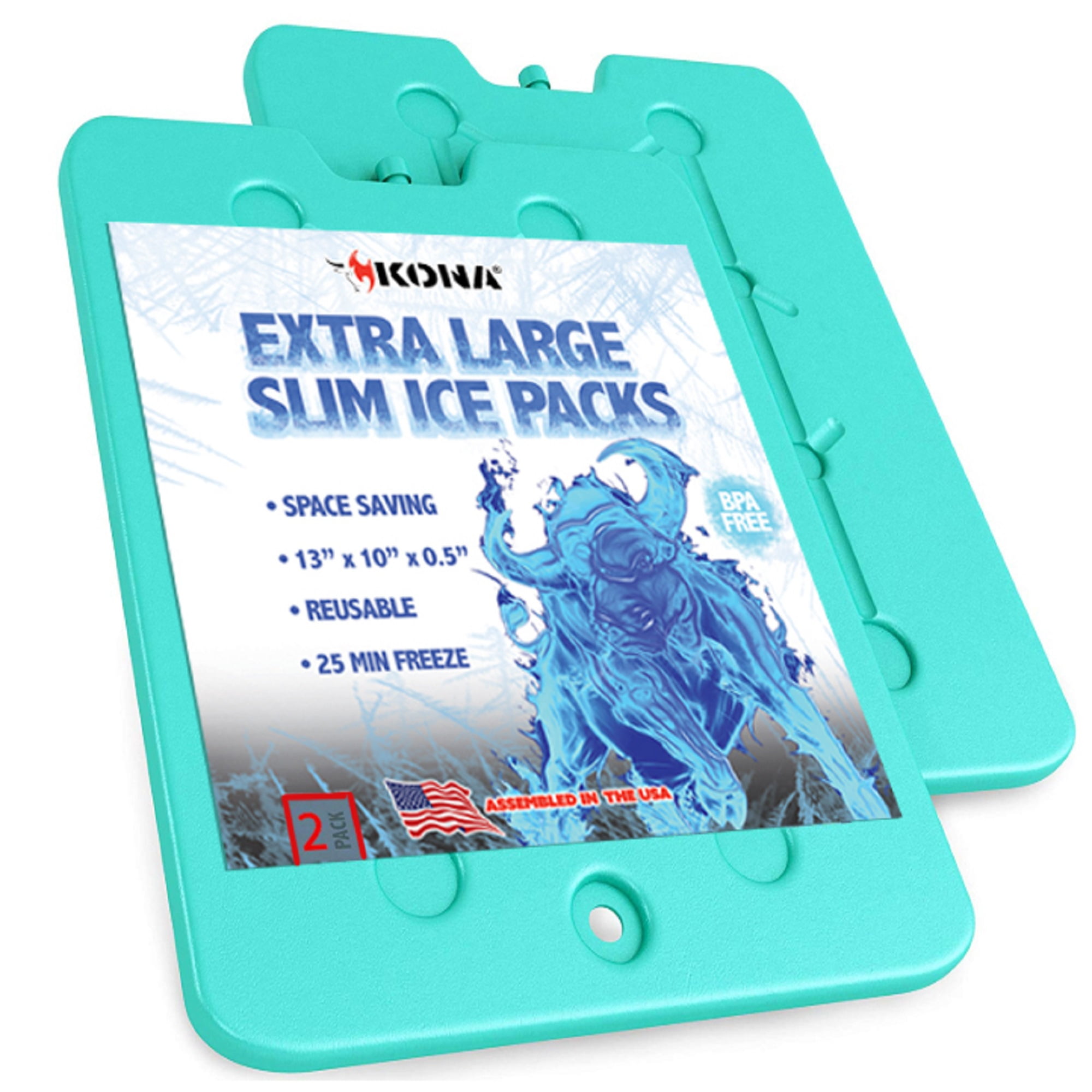 Kona Large Ice Packs for Coolers - Slim Space Saving Design - 25