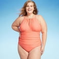 thumbnail image 1 of Kona Sol 2X 22 Peach Pink Full Coverage Tummy Control High Neck Halter Swimsuit, 1 of 1