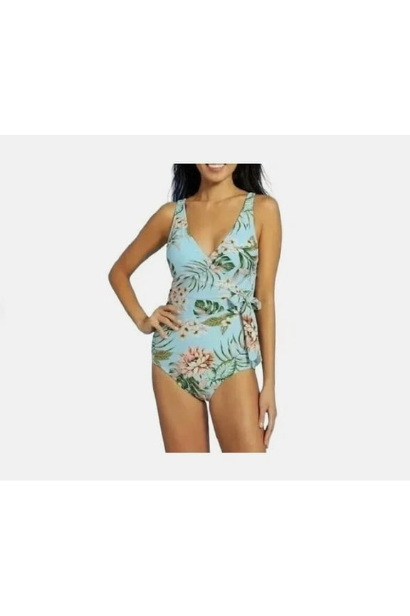 One Piece Swimsuit Sz XL Full Coverage Wrap Tropical Floral Modest