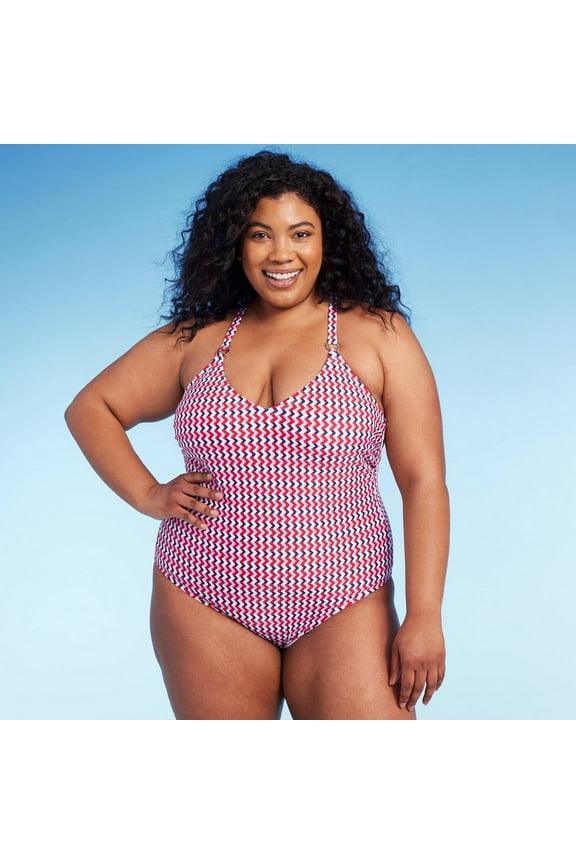 Geo Print Ring Strap One-Piece Swimsuit, Women's