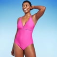 thumbnail image 1 of Kona Sol Women's Crochet Shell Stitch Medium Coverage One Piece Swimsuit - Pink S, 1 of 1