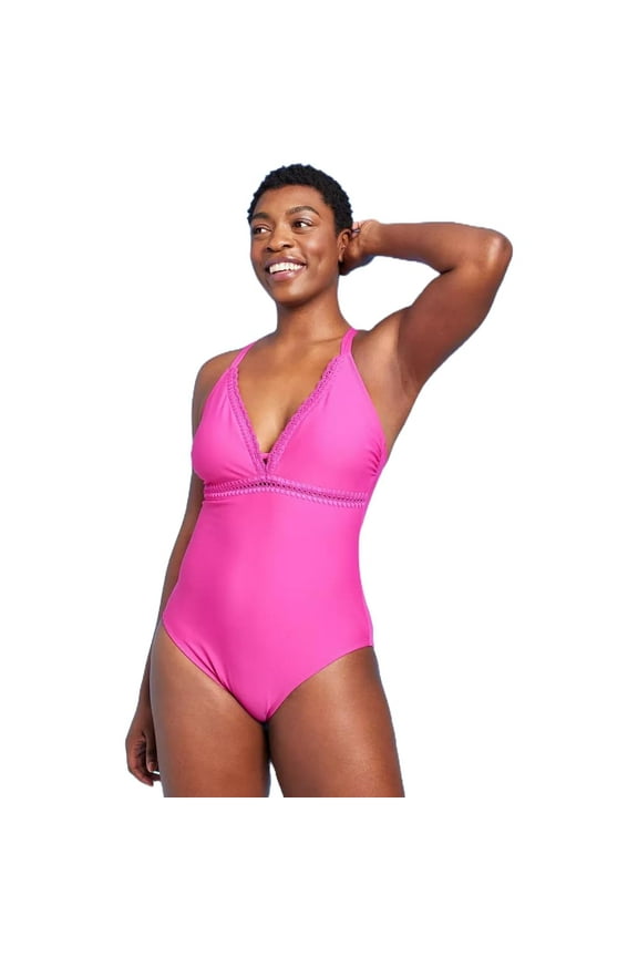 Women's Crochet Shell Stitch Medium Coverage One Piece Swimsuit - (US, Alpha, Medium, Regular, Regular, Pink)