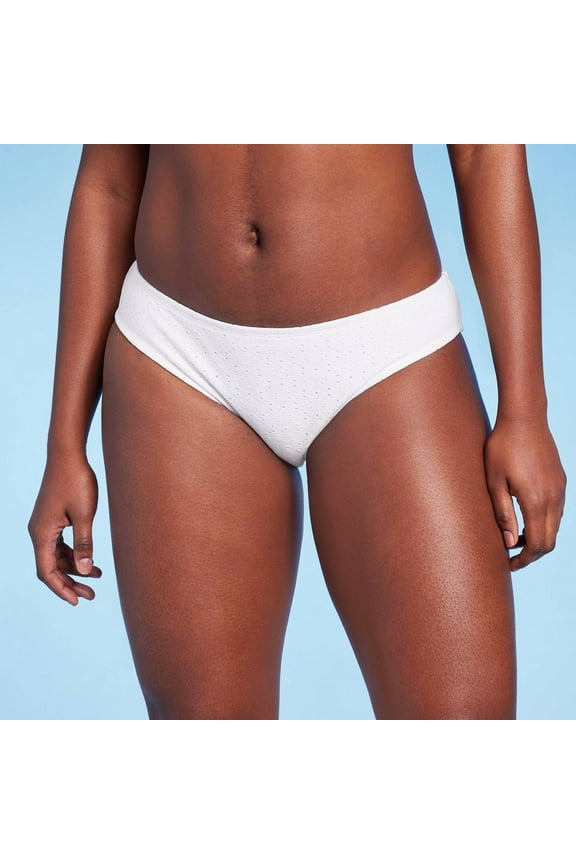 Women's Eyelet Hipster Bikini Bottom - White S