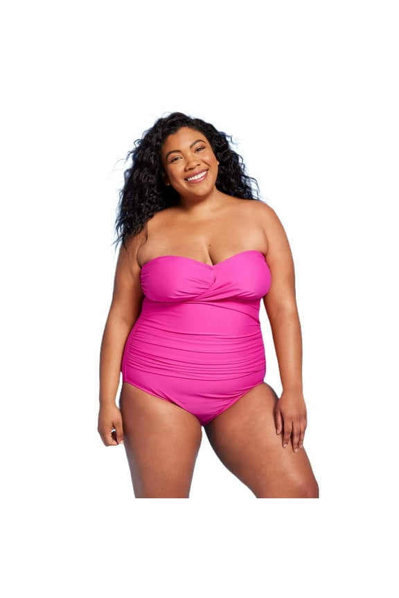 Women's Full Coverage Tummy Control Twist-Front One Piece Swimsuit - (US, Numeric, 18, Plus, Regular, Pink)