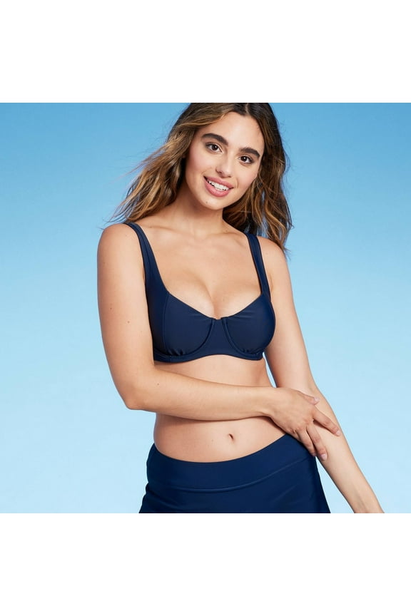 Bikini Top Navy Blue Seamed Underwire, Women's M (8-10)