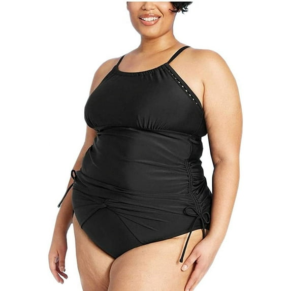 Kona Sol Women's Plus Size High Neck Tankini Swimsuit Top