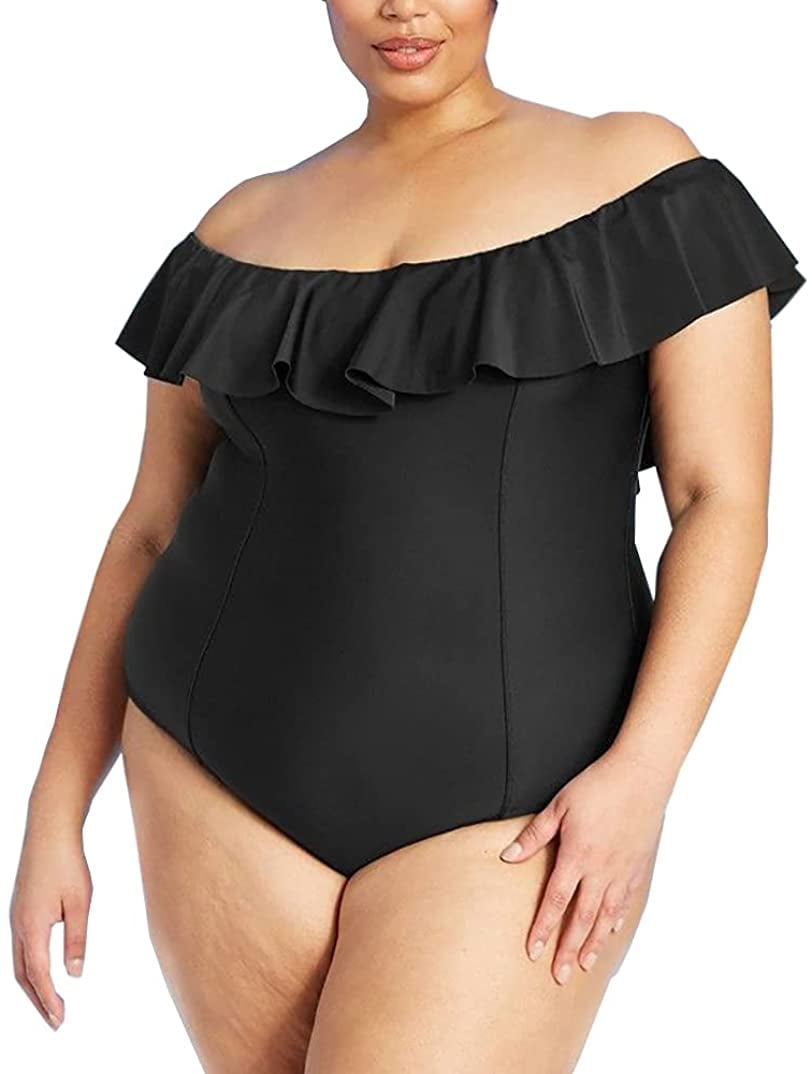 Kona Sol Women s Plus Size Off The Shoulder Ruffled One Piece