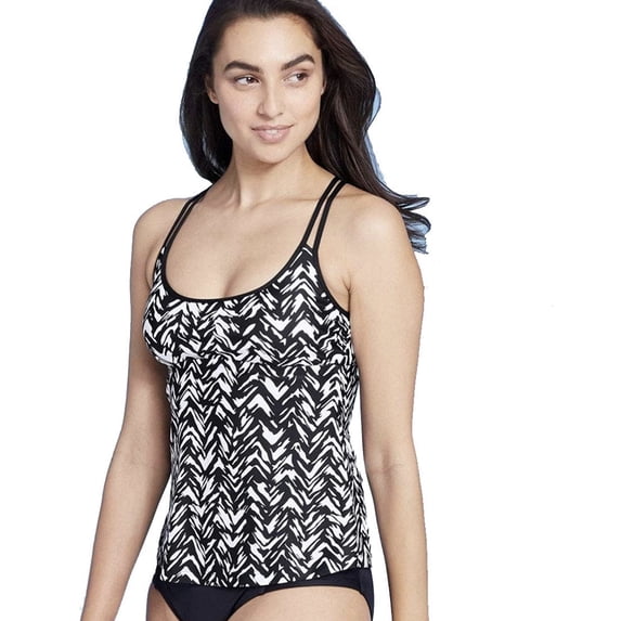 Kona Sol Women's Racerback Tankini Top - Black/White, Large