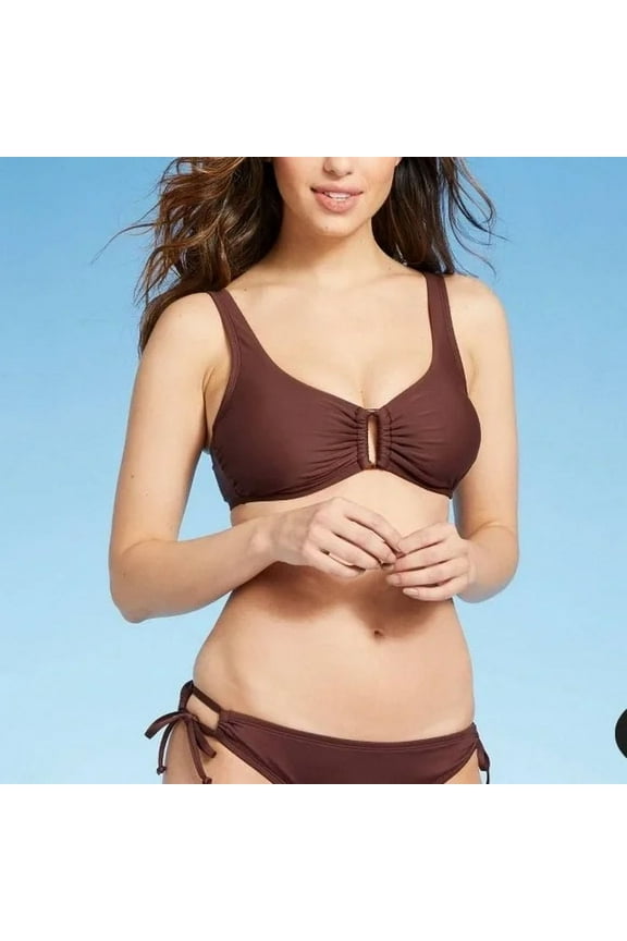Women's Rectangle Bralette Bikini Top Medium Mulberry Brown