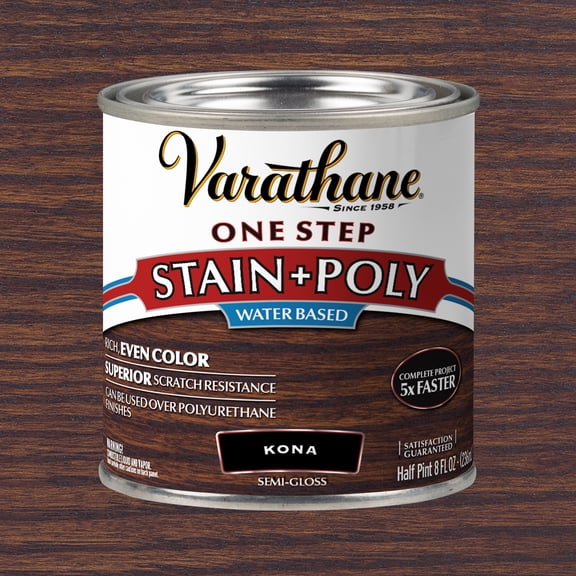 Kona, Varathane One Step Interior Wood Stain + Polyurethane, Semi-Gloss -384358, Half Pint
