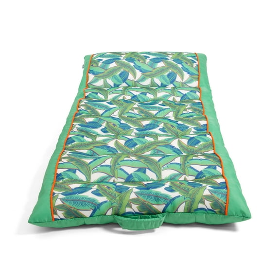 Big Joe Kona No Inflation Needed Pool Lounger with Headrest, Tropical Palm Green Double Sided Mesh, Quick Draining Fabric, 5.5 feet Big