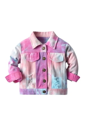 Toddler Baby Girls Jean Jacket Coat, Fall Winter Tie Dye Ripped Denim Jacket, Button Down Coat for Kids Boys,Kids Jean Jacket Coat Pink 3-4 Years