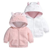 Konbeca Winter Coats for Kids,Toddler Ears Hooded Pullover Tops,Boys Girls Thicken Warm Bear Hoods Outerwear,Infant Cute Ear Zipper Solid Sweater Baby Jackets White 9-12 Months