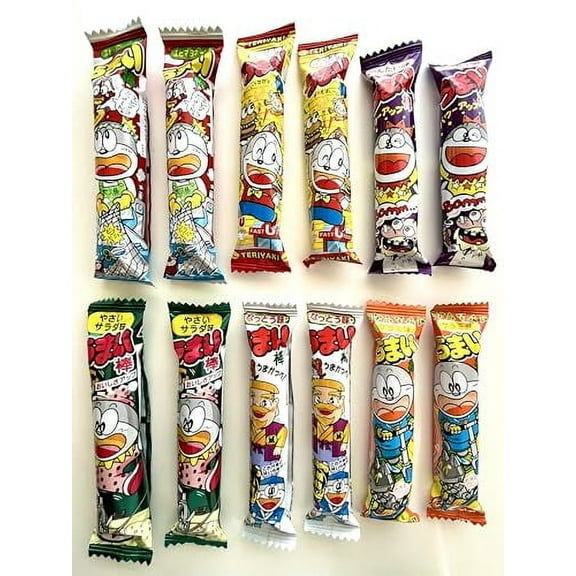 Konbini Japan - Umaibo Japanese Dagashi Stick Corn Puffed Snack - Variety Pack of 12 (6 Flavors)