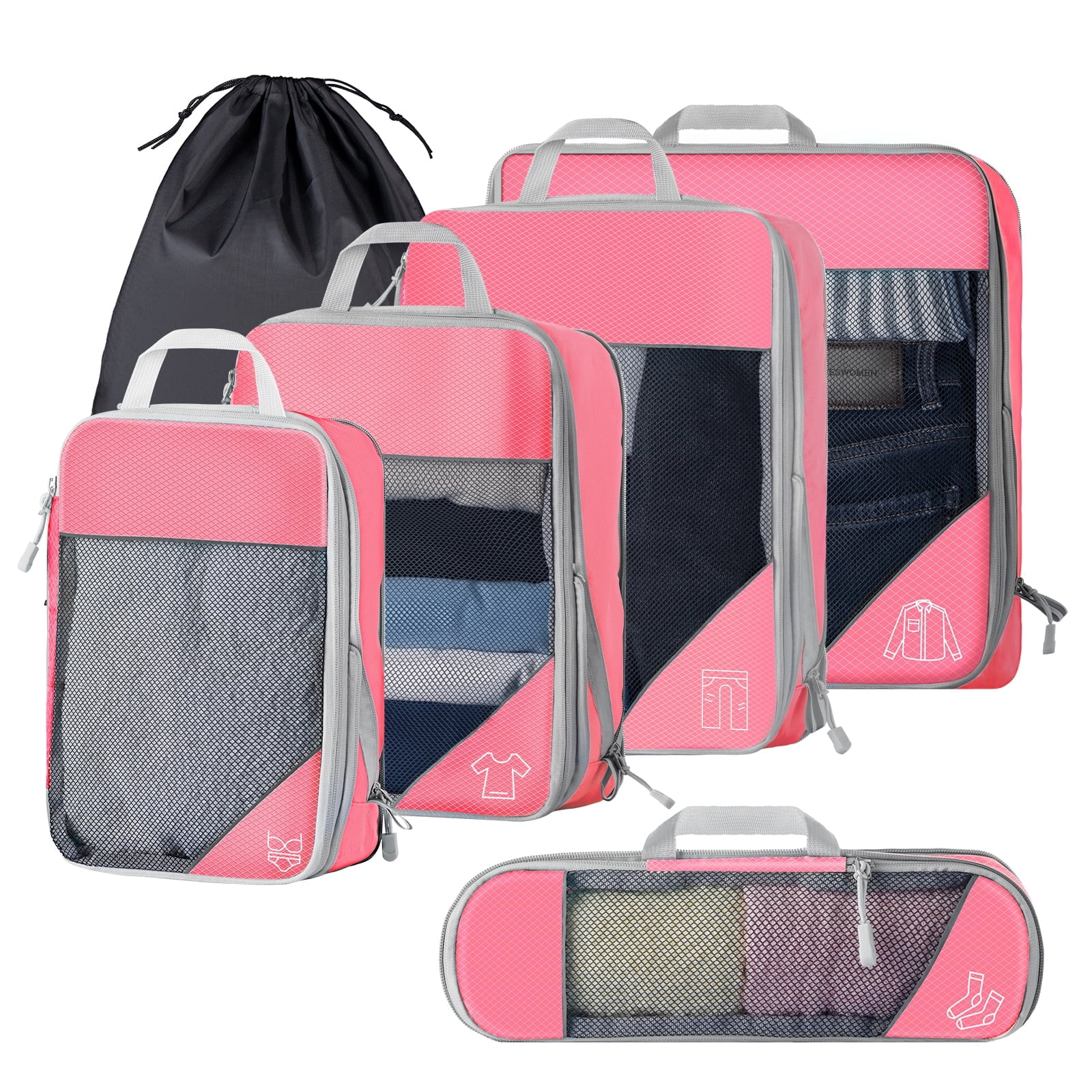 Koncle 6 Pcs Compression Packing Cubes for Suitcases, Extensible Travel ...