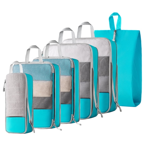 Koncle 6 Set Compression Packing Cubes Travel Accessories Expandable Packing Organizers, Lightweight Suitcase Packing Cells Bags Set Travel Essentials, Travel Bags Carry-on Luggage Suitcase (Blue)