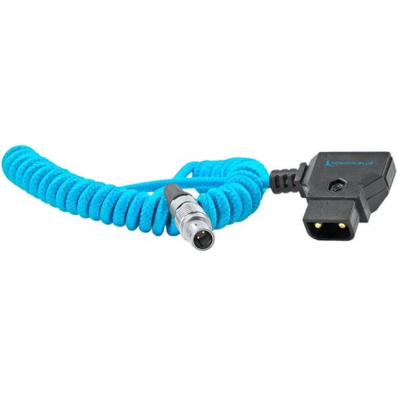 Kondor Blue 20" D-Tap to LEMO 2-Pin 0B Male Coiled Power Cable for Z Cam/SmallHD/Teradek, Blue
