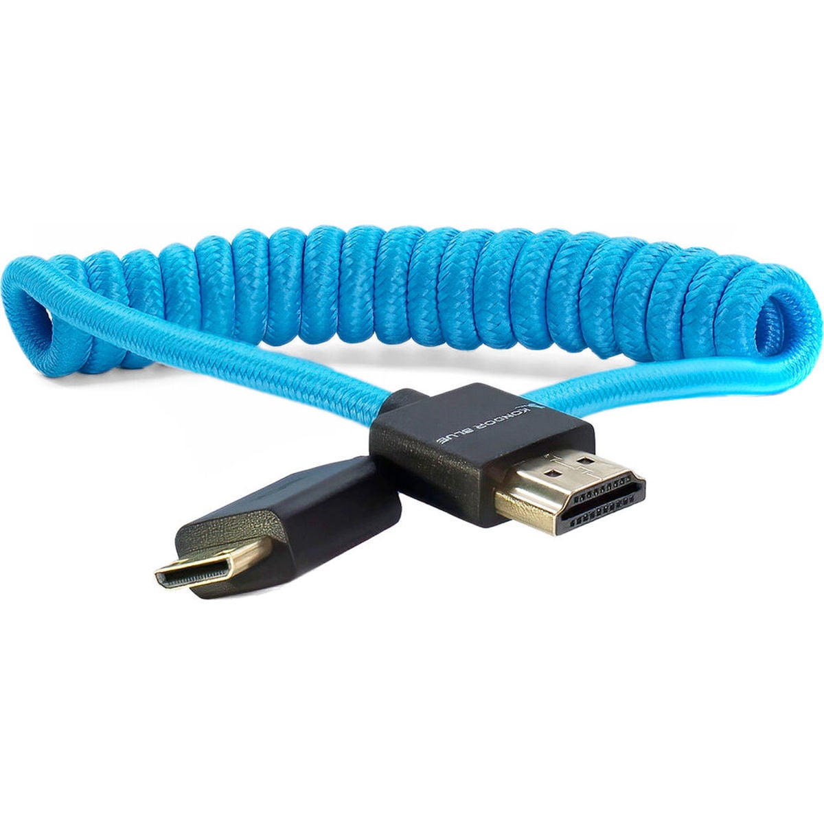 Kondor Blue 12-24" Mini HDMI to Full HDMI Nylon Braided Coiled Cable for On-Camera Monitors, Blue