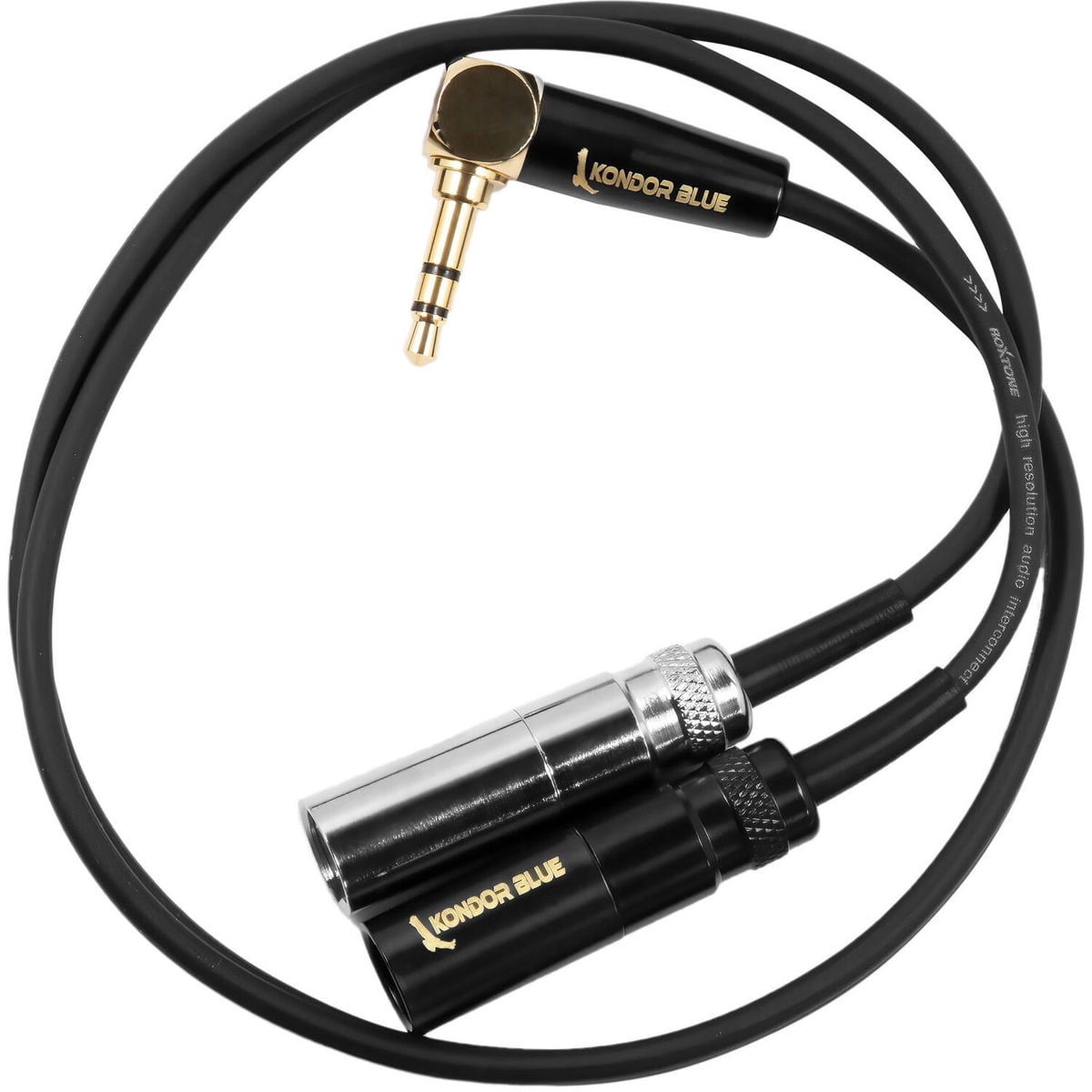 Kondor Blue Dual Mini-XLR to Right Angle 3.5mm Stereo TRS Channel Splitter for Canon C70/BMPCC 6K Pro/Rode Wireless Go II
